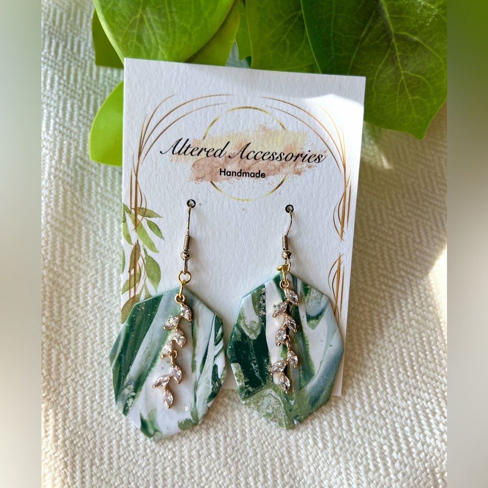 2/$30 Green And Gold Leaf Charm Earrings